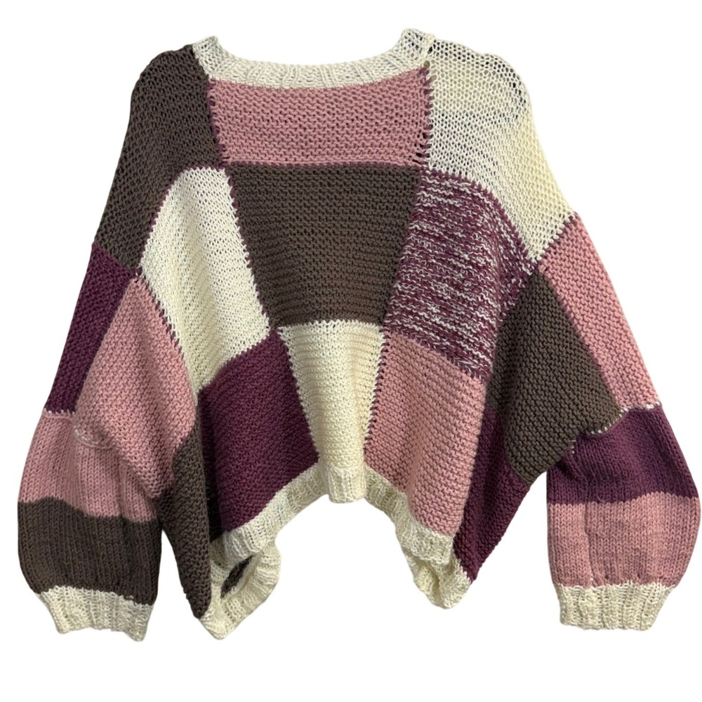 Handmade M/L Oversized Cardigan Pink Knit Cozy Boho Patchwork Artsy‎ Grandma Y2K - Picture 7 of 9